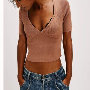 Free People Brown Short Sleeve Top
